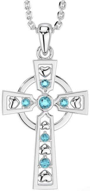 Bleu vert Argent celtique Croix Collier