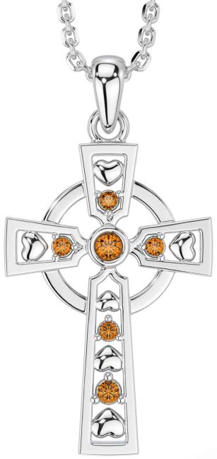 Citrine Silver Celtic Cross Necklace