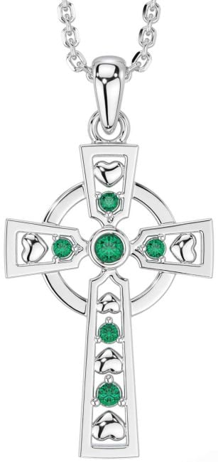 Emerald Silver Celtic Cross Necklace