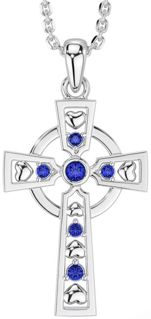 Sapphire Silver Celtic Cross Necklace