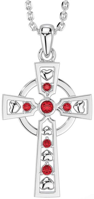 Ruby White Gold Celtic Cross Necklace