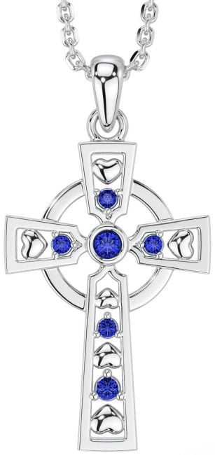 Sapphire White Gold Celtic Cross Necklace