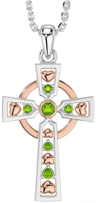 Peridot White Rose Gold Celtic Cross Necklace