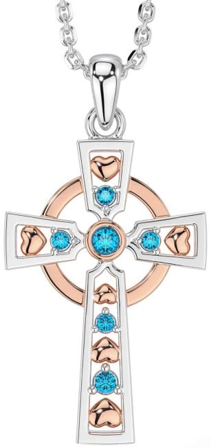 Topaz White Rose Gold Celtic Cross Necklace