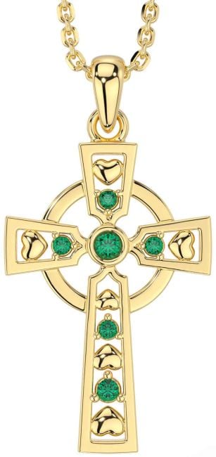 Emerald Gold Celtic Cross Necklace