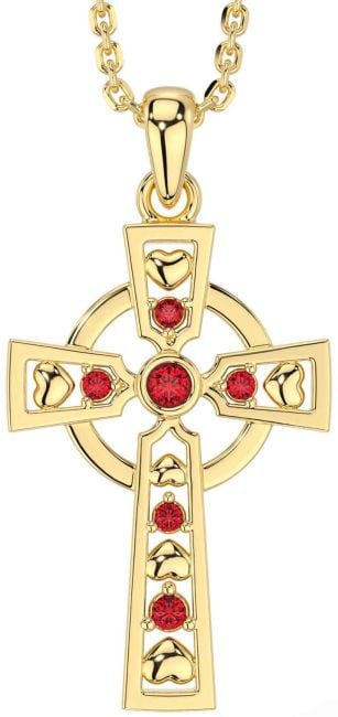 Ruby Gold Celtic Cross Necklace