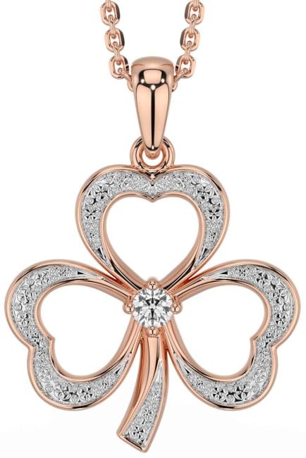 Diamond Rose Gold Silver Shamrock Necklace