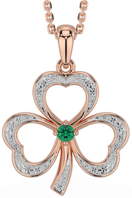 Emerald Rose Gold Silver Shamrock Necklace