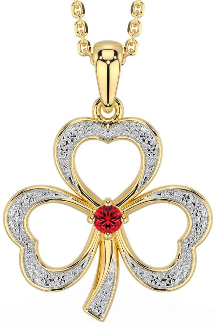 Ruby Gold Silver Shamrock Necklace