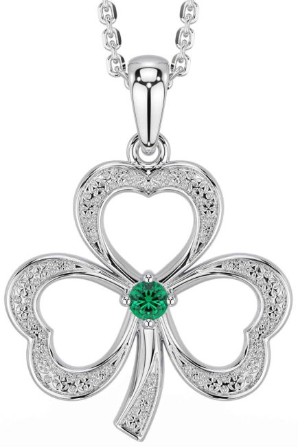 Emerald White Gold Shamrock Necklace