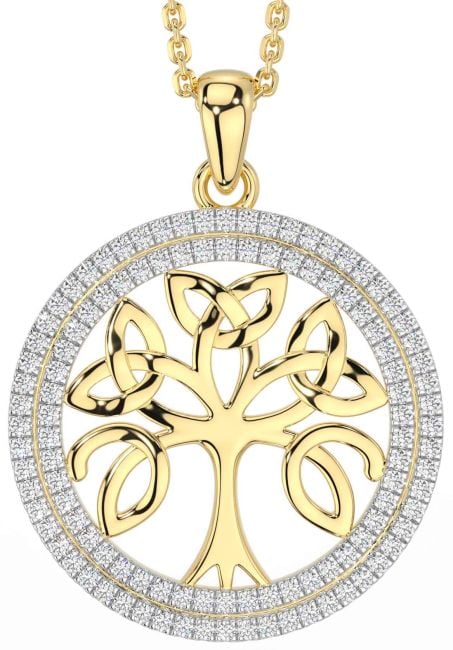 Diamond Gold Silver Celtic Tree of Life Trinity Knot Necklace