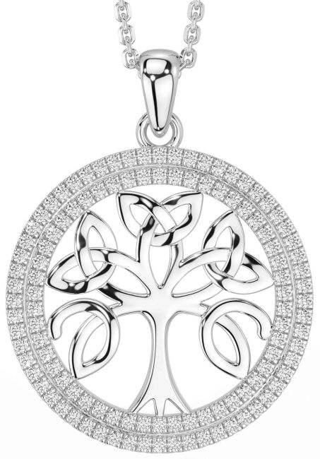 Silver Diamond Celtic Tree of Life Trinity Knot Necklace