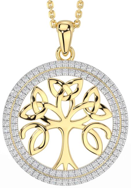 Diamond Gold Celtic Tree of Life Trinity Knot Necklace