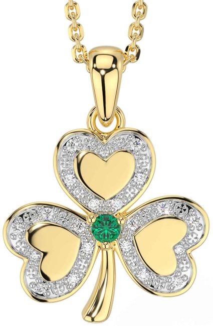 Diamond Emerald Gold Silver Shamrock Necklace