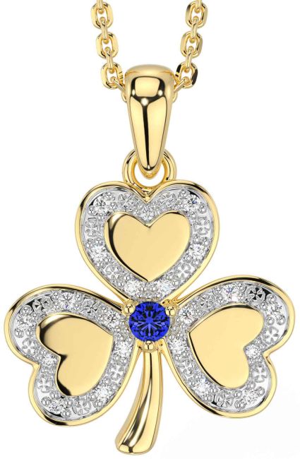 Diamond Sapphire Gold Shamrock Necklace