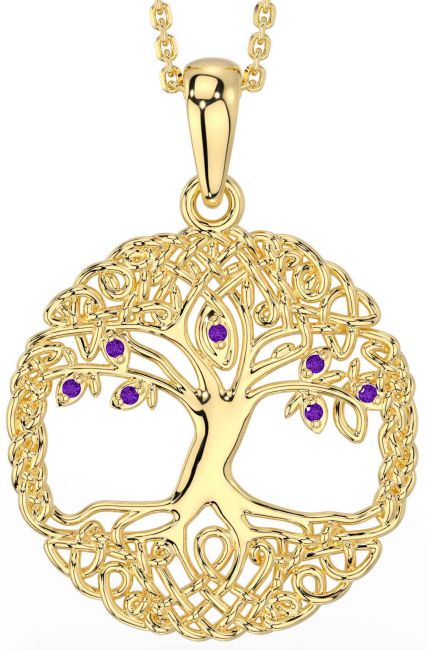 Amethyst Gold Silver Celtic Tree of Life Necklace