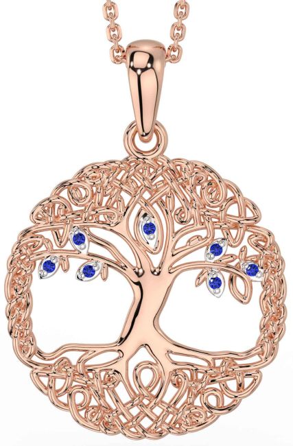 Sapphire Rose Gold Celtic Tree of Life Necklace