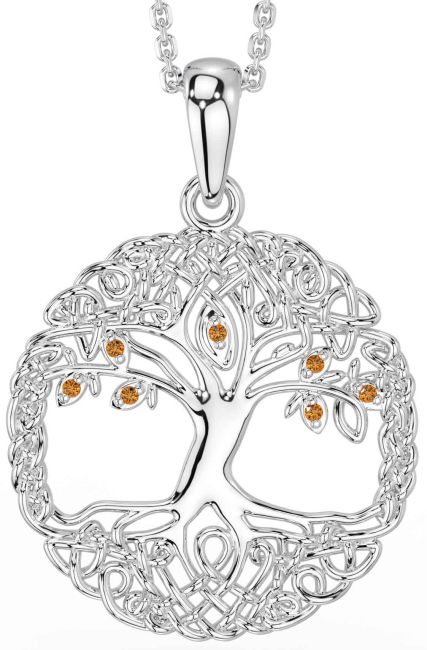 Citrine Silver Celtic Tree of Life Necklace