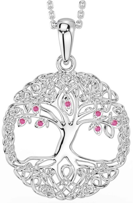 Pink Tourmaline Silver Celtic Tree of Life Necklace