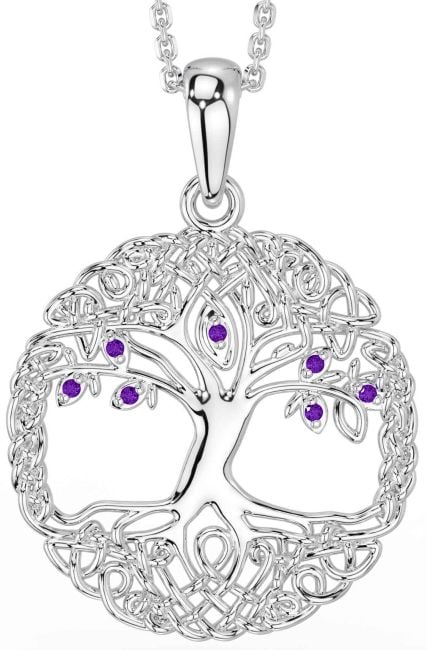 Amethyst White Gold Celtic Tree of Life Necklace