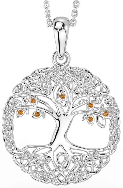 Citrine White Gold Celtic Tree of Life Necklace