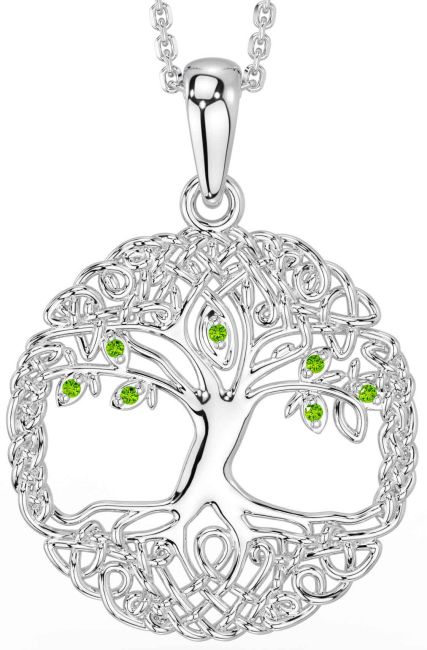 Peridot White Gold Celtic Tree of Life Necklace