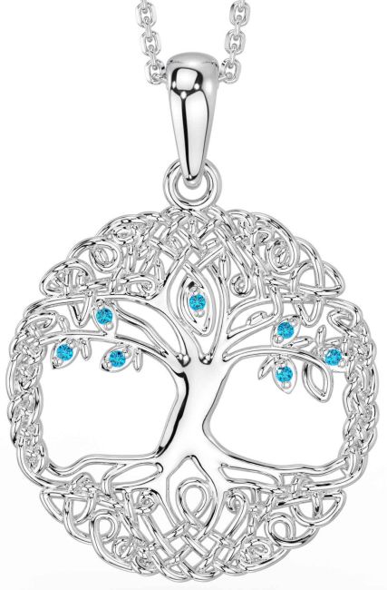 Topaz White Gold Celtic Tree of Life Necklace