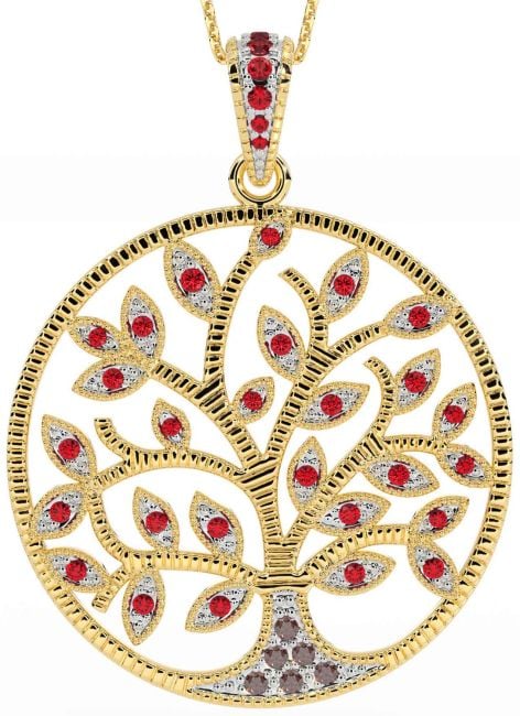 Ruby Gold Silver Celtic Tree of Life Necklace