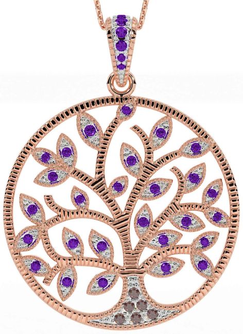 Amethyst Rose Gold Celtic Tree of Life Necklace