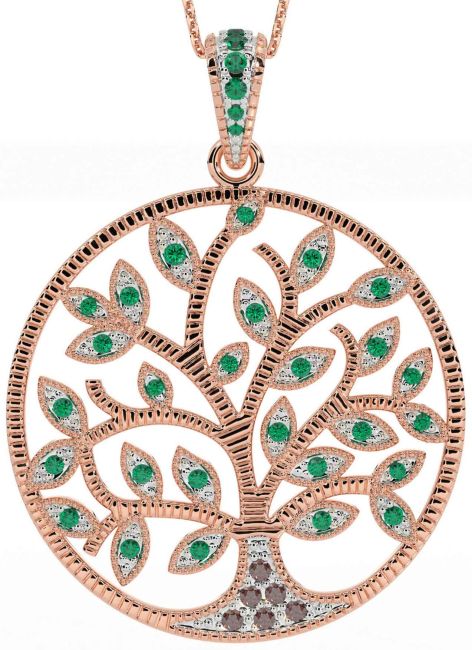 Emerald Rose Gold Celtic Tree of Life Necklace