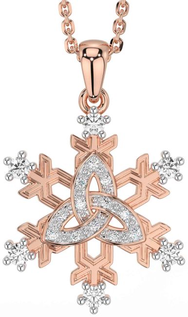 Diamond Rose Gold Silver Celtic Trinity Knot Necklace