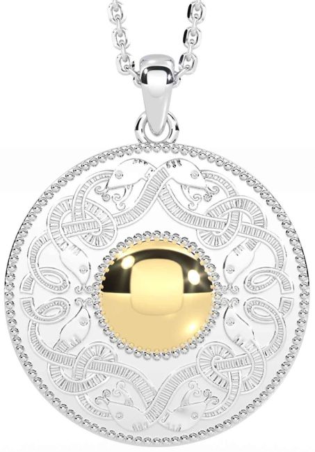 White Yellow Gold Celtic Warrior Necklace
