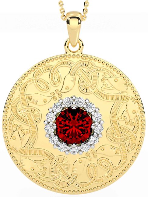 Diamond Garnet Gold Silver Celtic Warrior Necklace