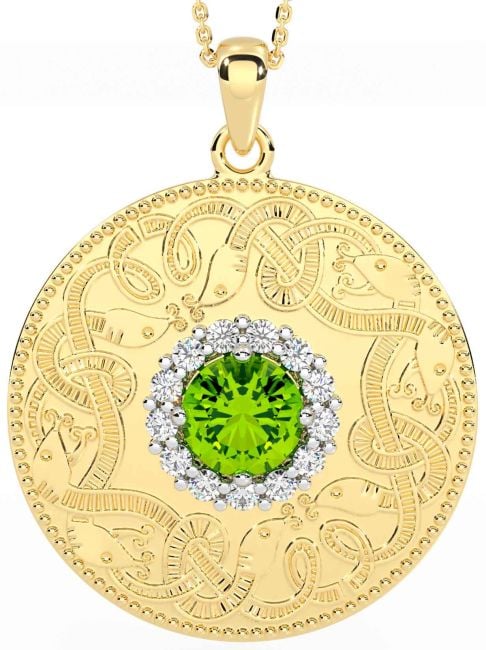 Diamond Peridot Gold Silver Celtic Warrior Necklace