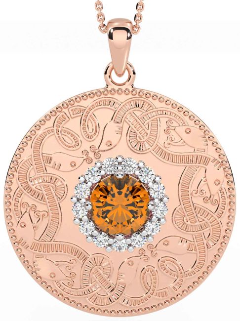 Diamond Citrine Rose Gold Celtic Warrior Necklace