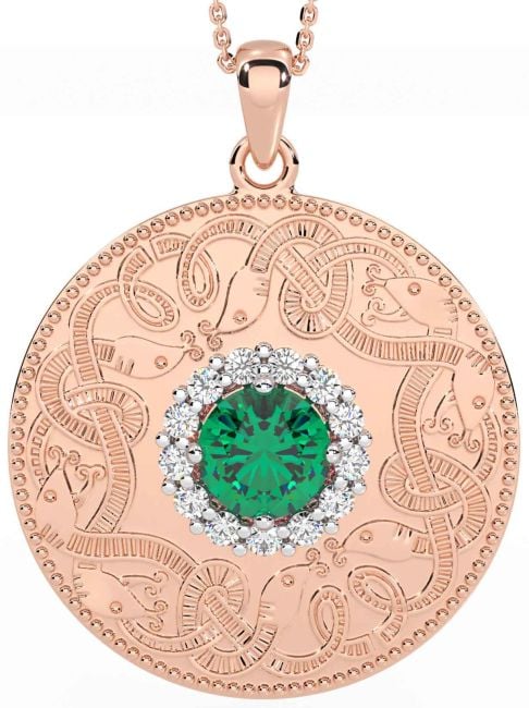 Diamond Emerald Rose Gold Celtic Warrior Necklace