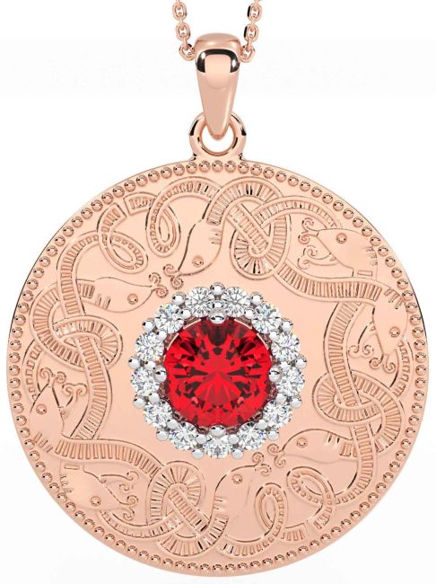 Diamond Ruby Rose Gold Celtic Warrior Necklace