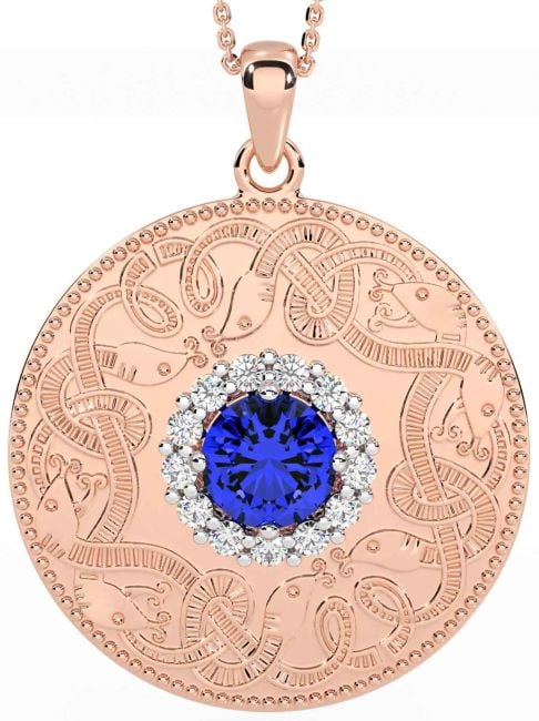 Diamond Sapphire Rose Gold Celtic Warrior Necklace