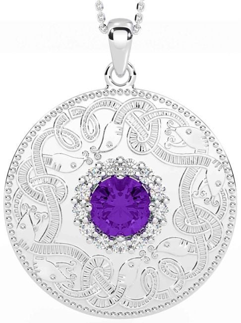 Diamond Amethyst Silver Celtic Warrior Necklace