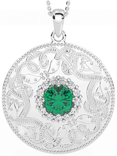 Diamond Emerald Silver Celtic Warrior Necklace