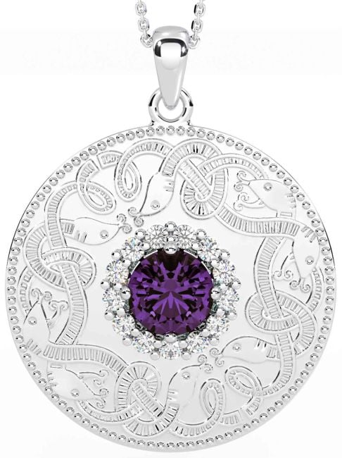 Diamond Alexandrite White Gold Celtic Warrior Necklace