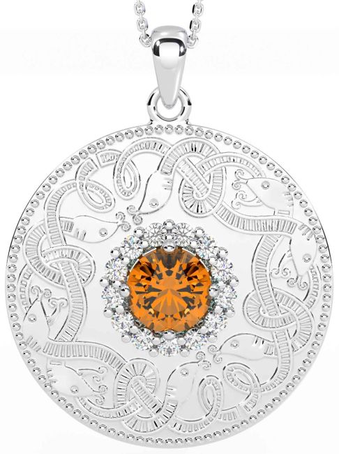 Diamond Citrine White Gold Celtic Warrior Necklace