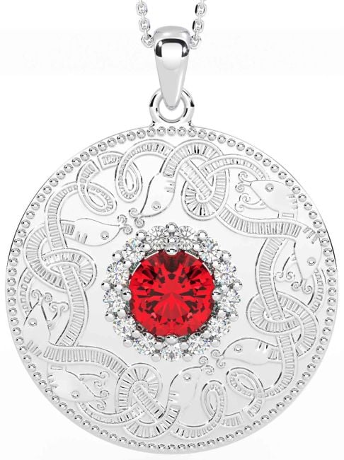 Diamond Ruby White Gold Celtic Warrior Necklace