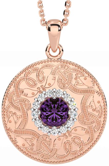 Diamond Alexandrite Rose Gold Silver Celtic Warrior Necklace