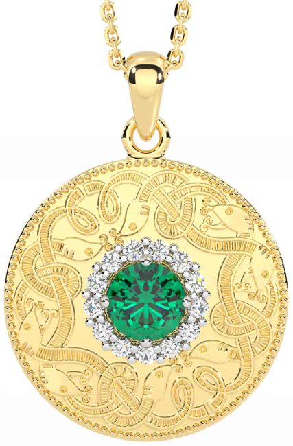 Diamond Emerald Gold Silver Celtic Warrior Necklace