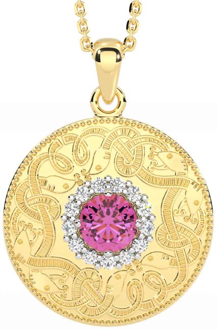 Diamond Pink Tourmaline Gold Silver Celtic Warrior Necklace