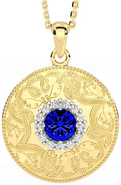 Diamond Sapphire Gold Silver Celtic Warrior Necklace