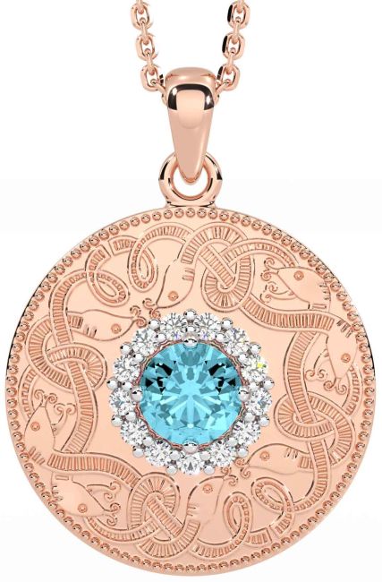 Diamond Aquamarine Rose Gold Celtic Warrior Necklace