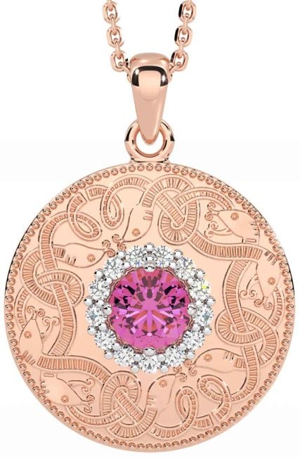 Diamond Pink Tourmaline Rose Gold Celtic Warrior Necklace