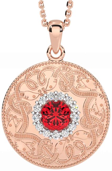 Diamond Ruby Rose Gold Celtic Warrior Necklace